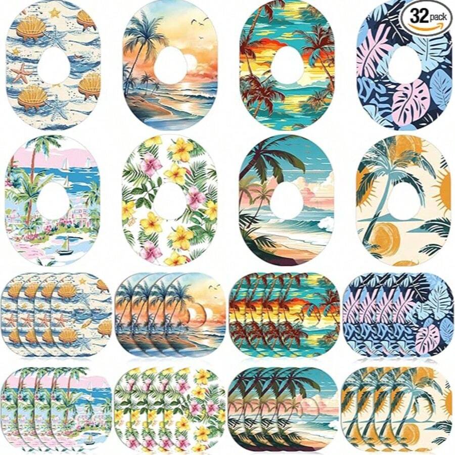1 Set - 4/8pcs CMG Sensor Waterproof Sweat-Proof Self-Adhesive Tape, Pre-Cut Soft Breathable Durable And Secure Protective Tape, Suitable For Sports And Daily Use, Summer Charming Beach Landscape Pattern G7 Compatible - View 1