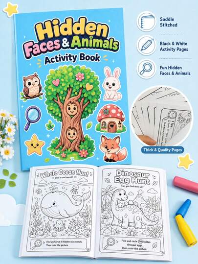 Buku Aktivitas Mencari Hewan Tersembunyi untuk Anak-Anak, Perburuan Harta Karun Hitam Putih, Temukan Perbedaan, Buku Mewarnai, Permainan Observasi dan Latihan Konsentrasi, Buku Menggambar, Perlengkapan Belajar Melukis untuk Kembali ke Sekolah, Hadiah Liburan untuk Guru dan Kelas