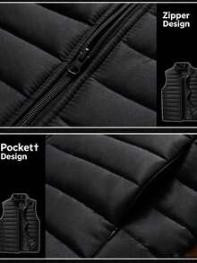 Men's Christmas Gift Zipper Front Winter Vest Jacket: Casual Cool Outdoor Sports Gift, Suitable For Family And Friends - Black - View 7