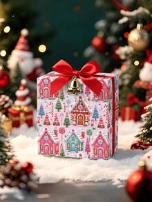 2/1 Roll Of Christmas Gift Wrapping Paper Featuring A Gingerbread House Theme; Made Of Coated Paper; Dimensions: 43 Cm X 300 Cm; Suitable For Christmas Gift Wrapping, Party Decorations, And Holiday Gifting. - A - View 6
