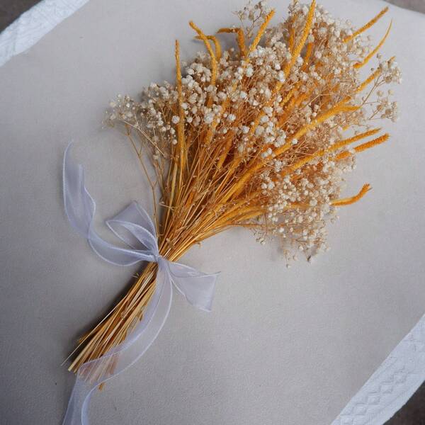 1 Bunch Artificial Bunny Tails Grass & Beige Baby's Breath Flower Bouquet, Faux Neutral Boho Floral Arrangement With Silk Bow, Ideal Handmade Gift For Wedding, Home Vase Decor, Birthday, Valentine's Day, Anniversary & Photography Props