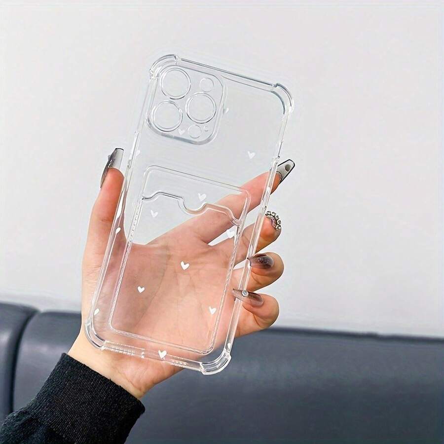 [24h Shipping from DE/FR/ES]handy hüllencoque fundas Funda para teléfono: Nueva funda transparente de pantalla completa con patrón de corazoncitos blancos y ranura para tarjeta, compatible con  16/15/14/13/12/11/XS/XR/X/7/8/12/13 Mini/Plus/Pro/Max/SE. Regalo para cumpleaños/Día de San Valentín/novio/noviaShockproof, scratch-proof, no yellowing    perfect gift - A - Übersicht 1