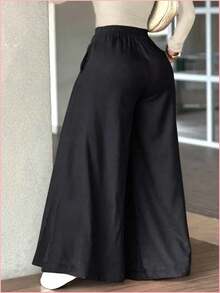daghkugdyaj Pantalones anchos y sueltos de unicolor y casual para mujer, elegantes y minimalistas para la primavera - verde militar - Ver 8