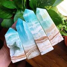 1pc Caribbean Calcite Tower With Irregular Holes. Semi-Crystalline Sodium Calcium Borate Crystal. Decorated With Natural Beach-Themed Blue-Green And B - Multicolor - View 7