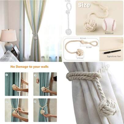 Curtain Tiebacks - Heavy Duty Curtain Rope Tieback, Handmade Rural Decorative Curtain Holdbacks