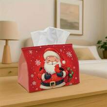 1pc Christmas Tissue Box, Classic Santa Claus Pattern, Holiday Home Decor Storage Box, Suitable For Holiday Home Decor, Kitchen, Living Room, Car - Holiday Tissue Box, Ideal Gift, Compact & Stylish, Can Be Used For Tissues Or Decorative Purposes - Multicolor - View 2