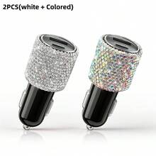 1个闪亮水钻车载充电器，快速充电，USB/AC车载手机充电器，心形LED显示屏水钻车载充电器适配器，快速充电，支持手机、行车记录仪、GPS等设备，手工制作，是节日/生日送给男士和女士的理想礼物 - 彩色 - 查看 45
