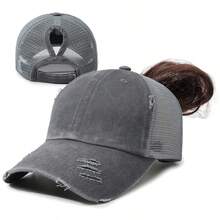 1 pieza Gorra de béisbol de unicolor con efecto desgastado y rasgado, adecuada para uso diario - A - Ver 17