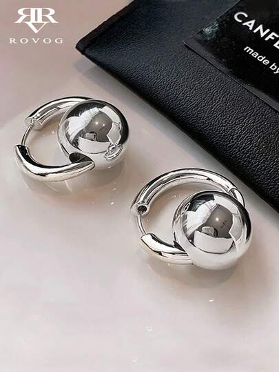 1 par de pendientes de aro con bola CCB de moda minimalista, adecuados para reuniones casuales de mujeres