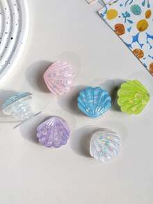 1pc Sequin Iridescent Shell Phone Grip, Acrylic Creative Cute Highly Attractive Ins Style, Telescopic Push-Pull Comfortable Desktop Stand, Back Sticker + Stand 2-In-1 Use, Beautiful And Practical, Perfect For Selfie And Video, No Residue Adhesive, Compatible With Different Color Phone Cases, Suitable For Almost All Phones, Including All Mobile Phone Models Of Other Series Such As Android/Apple 17/16/15 Series And So On - Multicolor - View 3