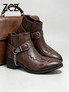 ZCZ Men's Chelsea Boots High-Top Leather Shoes Pointed Toe Fashion Leather Boots Thick Sole Chain Buckle Boots Chelsea Boots - Brown - View 9