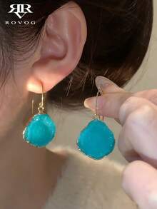 1 par de pendientes colgantes geométricos asimétricos de resina sintética azul de moda, adecuados para uso diario y vacaciones - azul del lago - Ver 2