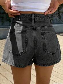 Teen Fashion Straight Leg Denim Shorts - Grey - View 2