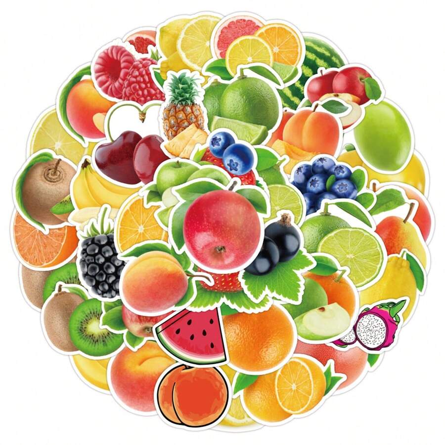 50 piezas de pegatinas de frutas, un conjunto de pegatinas vibrantes y coloridas hermosas, adecuadas para todo tipo de festividades, fiestas, portátiles, tabletas, patinetas, diarios, álbumes de recortes, botellas de agua - Fruta - Ver 1