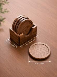 1pc Black Walnut Wood Coaster / 1 Set Coaster Set, Round Wooden Beverage Coasters, Suitable For Coffee Cups, Tea Cups And Glassware, Rustic Minimalist Desktop Decor For Kitchen, Restaurant, Office And Home - walnut color - View 2