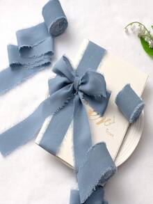 1/2/3 Rollos de Cinta de Gasa Azul Neblina Hecha a Mano con Borde Deshilachado de 1.5 Pulgadas X 16.4 Pies Para Decoración Navideña, Envoltura de Regalos Navideños, Invitaciones de Boda, Ramos de Novia, Empaque de Regalos, Decoración Festiva, Suministros para Fiesta de San Valentín - 5 metros - Ver 3