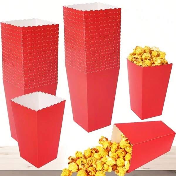 48/24/12/5pcs Red Popcorn Boxes/Cups, Candy Boxes, French Fry Boxes, Popcorn Buckets, Gift Party Packaging Boxes, For Cinema, Birthday Party, Wedding, Christmas, Halloween, Carnival, Festival Decorations, Home Cinema - Movie Night Snack Cups, Also Suitable As Lunch Boxes, Bakery Bread And Burger Shop Snack Boxes