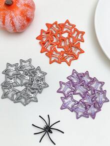 Women's Hollow Glitter Star Halloween Hair Clip Set, Y2K, Orange Purple Silver Shiny Five-Pointed Star BB Side Hair Clips, Women Girls Gothic Halloween "Trick Or Treat" Party Cosplay Daily Hairstyle Accessories, Women's Halloween Hair Accessories, Halloween Accessories, Halloween Costume, Back To School Essentials - Multicolor - View 4
