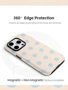 Light Pink Background Light Blue Polka Dot 2-In-1 Phone Case (PC Hard Shell Outer + TPU Inner Layer, Matte/Scratch Resistant Wear-Resistant Daily Use Gift) - Phone Case, Phone Protective Cover, Matching Phone Case - Compatible With IPhone 11 12 13 14 15 16 16e 17 18 Pro ProMax Air Galaxy S26 S25 - Matte Magnetic - View 3