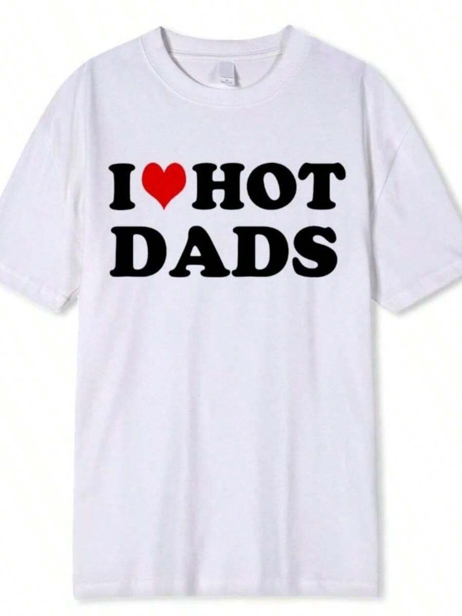 Love Hot Dads Red Heart Pattern T-Shirt 100 Cotton Street Short SLeesve Harajuku Round Neck T-Shirt  And Wo Wear 90017