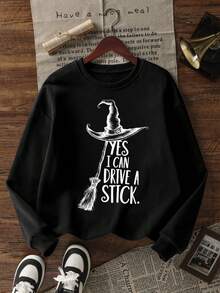 Women's Autumn/Winter New Minimalist No-Print Casual Fashion Versatile Crew Neck Sweatshirt - Black - View 3