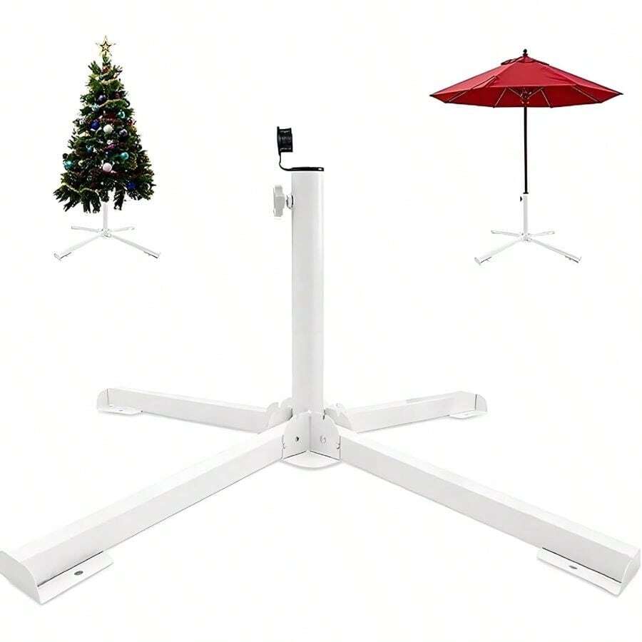 Base para Sombrilla de Playa Jardín, 35 mm Apertura, Soporte Plegable 4 Patas, Portátil, Estable para Sombrillas, Paraguas, Base Blanca, Cruzada, Resistente al Viento - Multicolor - Ver 1