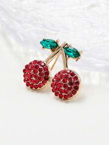 1pc Exquisite Small Cherry Brooch, Fashion Creative Premium Versatile Clothing Accessory Pin Corsage - Red - View 3