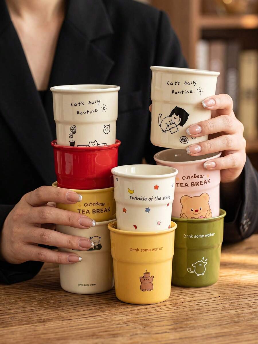 DearDali 1 buah Cangkir Kopi Keramik Kartun Minimalis Original 200ml Gaya INS Warna Underglaze Lucu Cangkir Latte Dekorasi Meja Cocok Untuk Kopi, Teh, Cangkir Hadiah Menarik - MultiWarna - View 1
