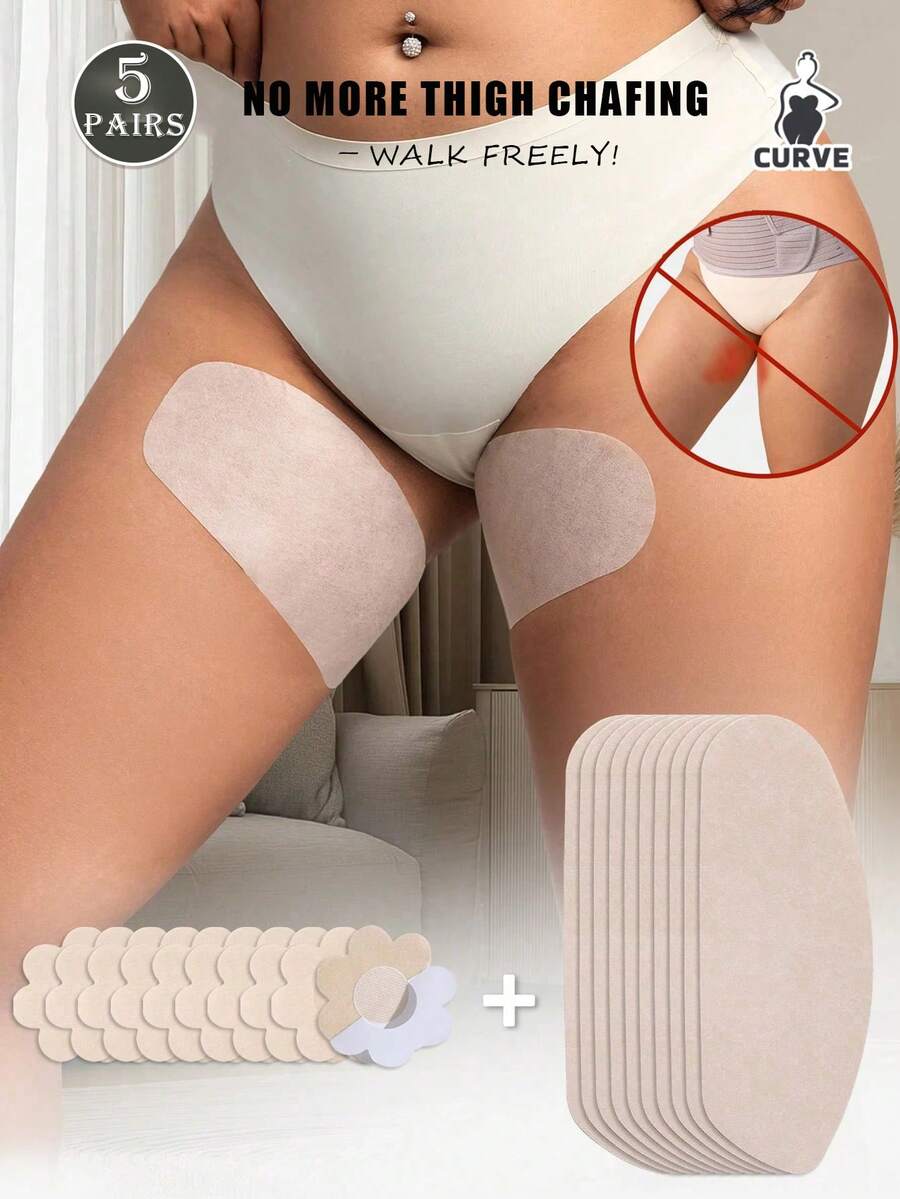10/20pcs Invisible Long Thigh Patches, Sweat-Absorbing, Leg Protection, Pressure Relief, Multi-Functional Anti-Chafing Thigh Patches, Free Flower-Shaped Nipple Covers