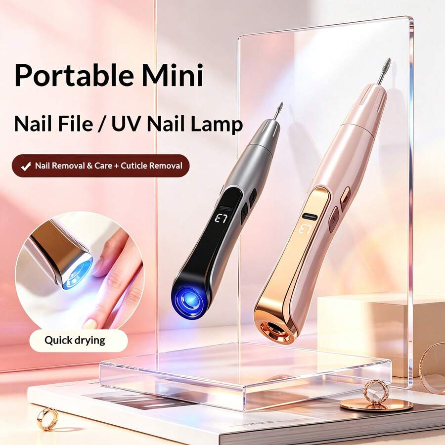 2-In-1 Electric Nail Polisher And UV Quick-Dry Nail Lamp – Multifunctional Nail File And Removal/Buffing Tool For Polishing And Dead Skin Removal – Portable Manicure Tool - Multicolor - View 1