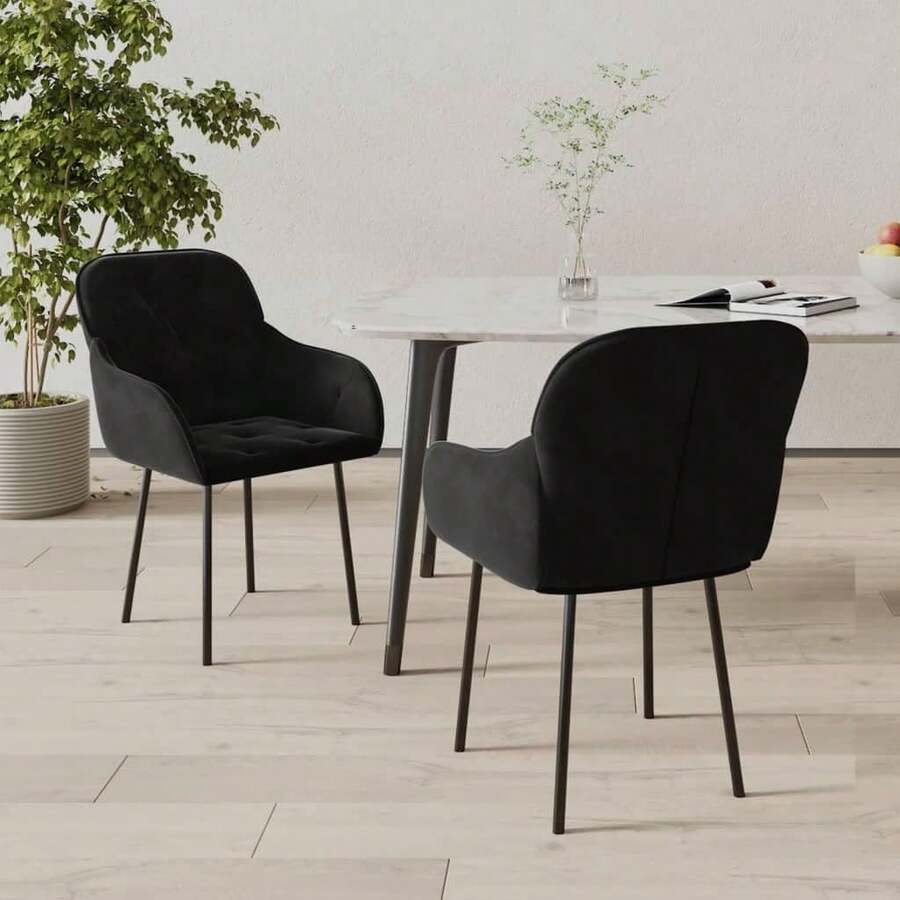 vidaXL Esszimmerstühle 2 STK., Esszimmerstuhl mit Armlehne Rückenlehne, Essstuhl Küchenstuhl Metall-/Holzrahmen, Polsterstuhl Stuhl für Esszimmer Küche, Schwarz Samt - Schwarz - Übersicht 1