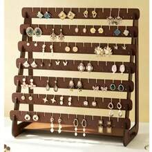 A Wooden Walnut Color, Minimalist And Stylish Tiered Earring Display Stand, Suitable For Jewelry Store Earring Display. Earring Storage Rack - Multi-layer Earring Storage Rack - View 1