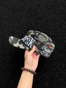 美式平頂拼色大字母唇形刺繡平帽簷帽 中性嘻哈迷彩街頭軍風帽 - 迷彩馬術帽 - 查看 5