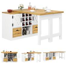 Extendable Kitchen Table, Multifunctional Dining Table With Sideboard, 360° Rotating Tabletop, Extendable Kitchen Table With Large Storage Space, Wall-Mounted Living Room Cabinet, White - View 11