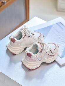 Spring/Autumn Children's Sports Shoes (Run Small), Children's Mesh Shoes, Girls' School Shoes, Mesh Patchwork, Color Block Design, Thick Sole Chunky Sneakers, Comfortable & Versatile (Insole Pattern & Color, Upper Mesh Shape Random) - Recommend Ordering One Size Up - Pink - View 5