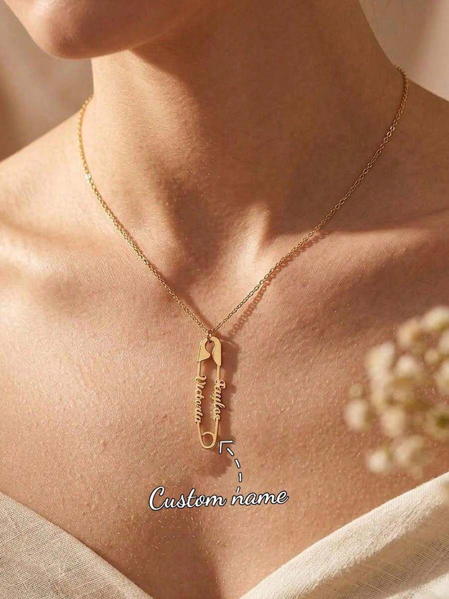 Collar con nombre personalizado de acero inoxidable, collar personalizado con cadena de caja dorada, regalo de joyería para novia, familia