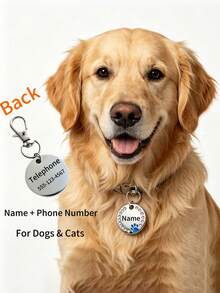 1pc Customized Pet Tag With Rhinestones, Pet Collar Pendant Customizable Pet ID And Contact Information, Round Alloy Charm, Gift For Pets - Multicolor - View 2