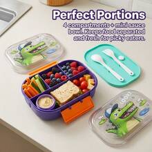 1 buah/Set Kotak Bekal Plastik Lucu dengan Peralatan Makan, Kotak Bento Anti Bocor yang Dapat Digunakan Kembali, Wadah Bekal Portabel, Wadah Penyimpanan Makanan Salad Buah, Aman untuk Kulkas & Microwave, Cocok untuk Pelajar dan Dewasa di Sekolah, Kantor, Piknik, Kembali ke Sekolah - MultiWarna - View 3