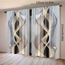 2pcs Modern Abstract Line Polyester Printed Curtains, All Season Modern Design, 100% Polyester Fiber, Filter/Translucent/Privacy Protection, With Rod Pocket, Easy To Install, Perfect For Kitchen, Laundry Room, Bedroom, Study, Living Room - Multicolor - View 15