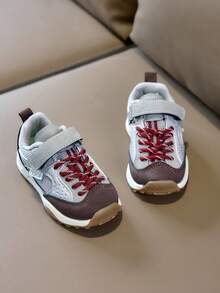 1 Pair Vintage Contrast Color Shoelace Design, Breathable Mesh Baby Steady Walking Sports Shoes - Grey - View 1