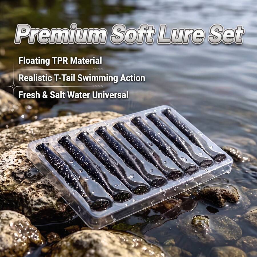 Floating T Tail Soft Fishing Lures Silicone Swimbaits With Glitter Sequins Artificial Bait Slow Sinking Worm Lure For Freshwater Saltwater Bass Perch Trout Fishing Tackle Box Packaging - Multicolor - View 1