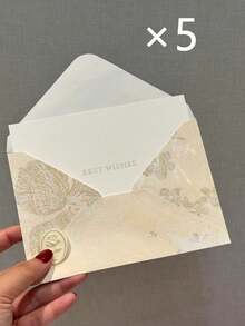 1/5 Set European Style Gold Foil Envelopes With Gold Foil Greeting Cards And Wax Seal Stickers, Glitter Embossed Floral Pattern Letter Paper Invitation Cards For Romantic Wedding Party, Wax Seal Set - Language Of Flowers - View 16