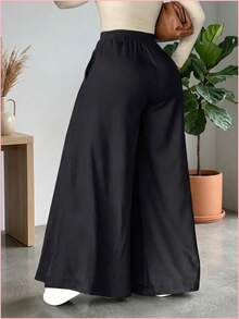 daghkugdyaj Pantalones anchos y sueltos de unicolor y casual para mujer, elegantes y minimalistas para la primavera - verde militar - Ver 3
