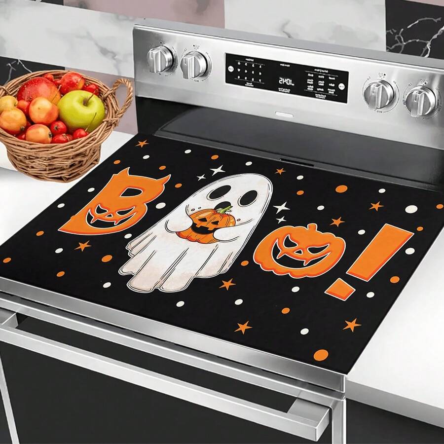 (Hot !!) 1PC Halloween Ghost Pumpkin Pattern, 2D Flat Stove Protector Mat And Non-Slip Heat-Resistant Rubber Stove Cover Mat Suitable For Induction Cooktop, Glass Cooktop And Multi-Function Anti-Scratch Mat, Also Best Choice For Oven, Washing Machine, Dryer And Kitchen Decoration. - Multicolor - View 1
