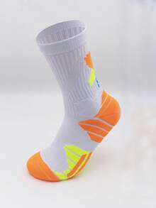 1 Pair Men's Sports Socks, Multi-Color Mid-Calf Towel Bottom, Anti-Odor, Moisture-Wicking, Professional Sports Socks For Outdoor Running, Basketball, Elite Socks - Multicolor - View 9