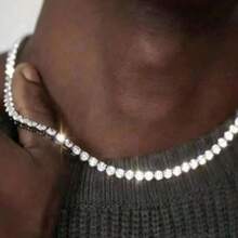 2pcs/Set Men's Diamond Inlaid Square Claw Chain Necklace And Bracelet, Hip-Hop Style Rhinestone Jewelry, Creative Punk Style Men's Necklace, Suitable As A Gift For Boyfriend, Also Applicable For Daily Casual Matching And Wearing, Valentine's Day, Carnival Gift - Multicolor - View 5