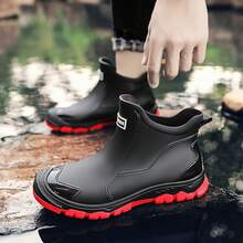 STARNOVO Unisex Rain Boots, Couple Waterproof Non-Slip Short Rain Boots, Lightweight Outdoor Fishing Wading Shoes - Black and Red - View 4