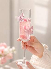 Victorian Style Pink Butterfly Crystal Embossed Champagne Flute. Ideal For Weddings, Parties, Family Gatherings And Gifts. - Multicolor - View 3