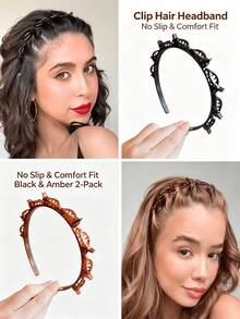 4/2/1pc Women's Multi-Clip Headband, Non-Slip Comfortable Woven Hairband With Multiple Small Clips, Black And Amber Dual-Color Hair Styling Tool, Simple DIY Hair Accessory For Daily Makeup, Face Washing, Sports And Party, Suitable For All Hairstyles, Unbreakable Plastic Hair Frame - Multicolor - View 7