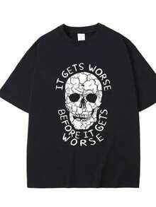 I Am Afraid Of Talking To T-Shirts Hard Skeleton Meme Print Tee T Shirt Oversized Short SLeesve Tshirt - 黑色 - 查看 1